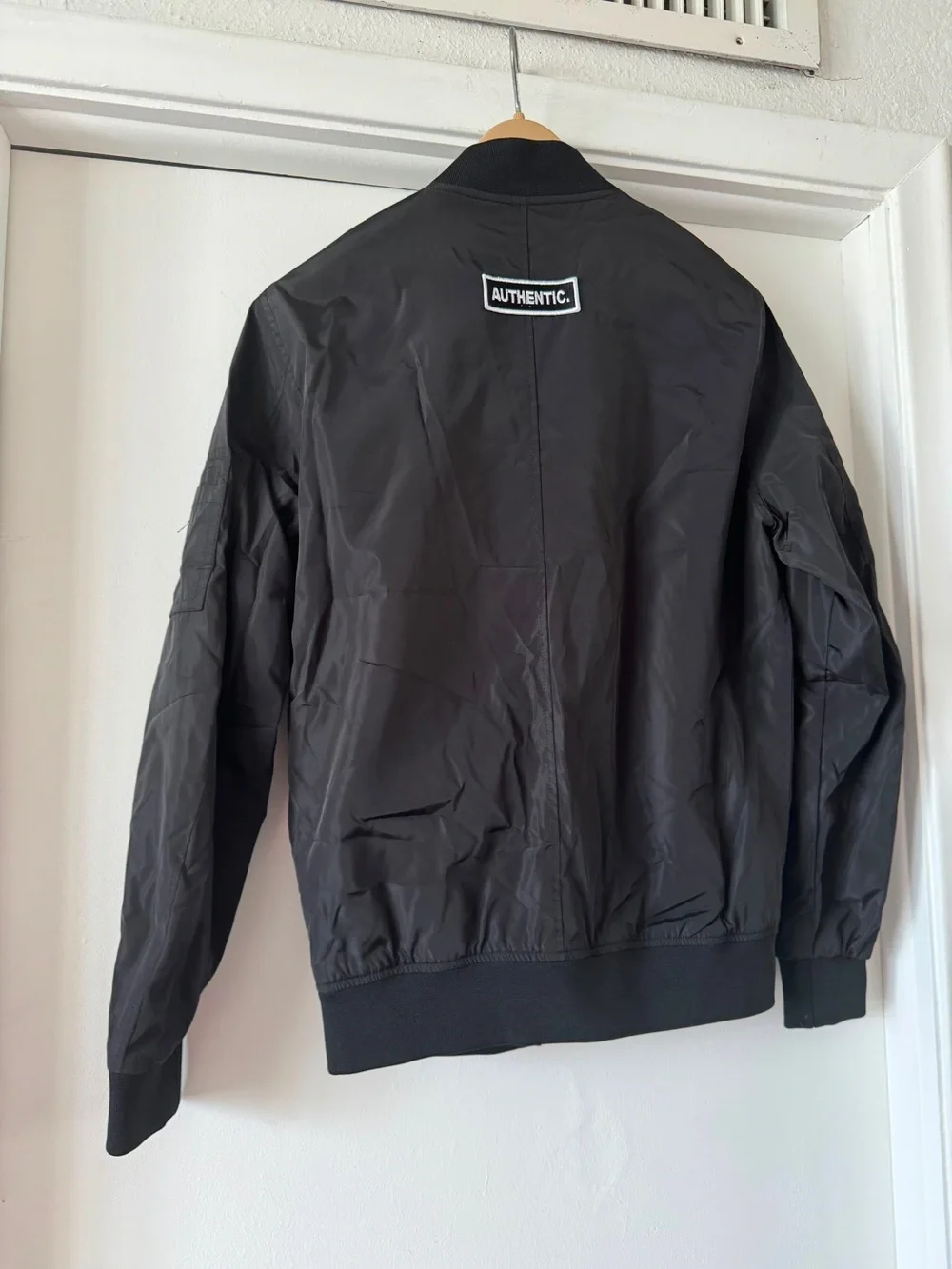 Zara Black Bomber Jacket with Yellow Patch Accents